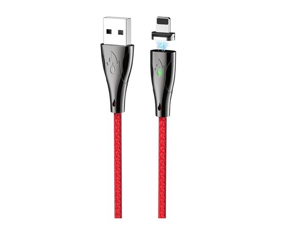  Дата-кабель USB 3.0A для Lightning 8-pin MAGNETIC Hoco U75 нейлон 1.2м (Red) 