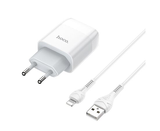  Сетевое зарядное устройство 2USB 2.4A в комплекте с кабелем Apple 8-pin Hoco C73A 1м (White) 