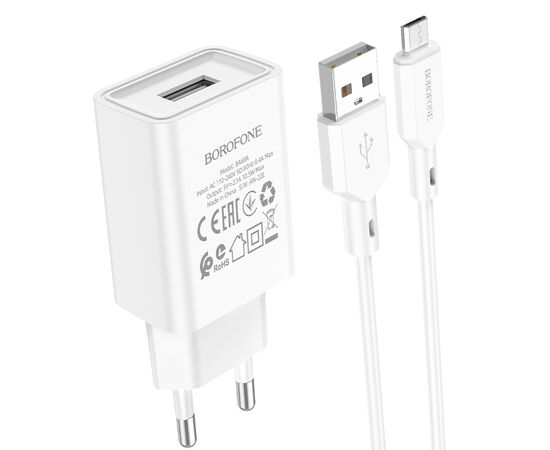 СЗУ 1USB 2.1A для micro USB Borofone BA68A 1м (White) 