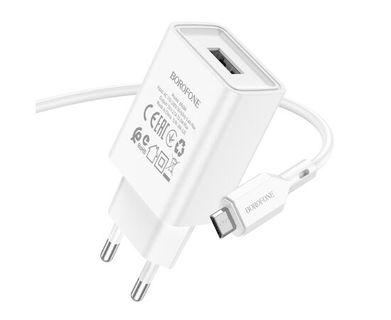  СЗУ 1USB 2.1A для micro USB Borofone BA68A 1м (White) 