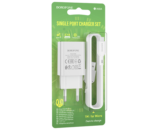  СЗУ 1USB 2.1A для micro USB Borofone BA68A 1м (White) 