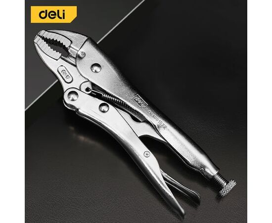  Зажимные клещи Deli DL109107Z с изогнутыми губками 180мм, рабочий ход 50мм, регулировочный винт 