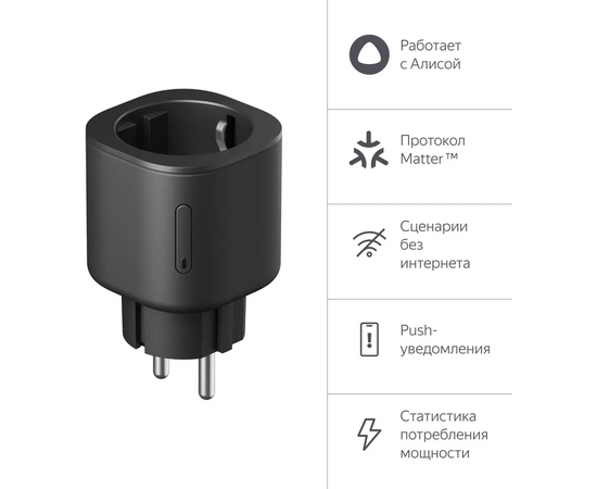  Умная розетка ЯНДЕКС YNDX-00540BLK Matter EU Wi-Fi черный 