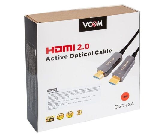  Кабель HDMI VCOM (D3742A-30M) 19M/M,ver. 2.0, 4K@60 Hz 30m 