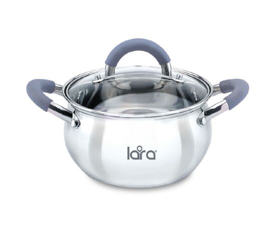  Кастрюля LARA LR02-483 (нерж) серия BELL 22x12,5см, 4,7л, капс. инд дно, силик. ручка, стекл. крышка 