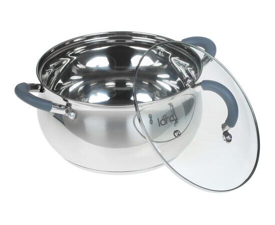  Кастрюля LARA LR02-483 (нерж) серия BELL 22x12,5см, 4,7л, капс. инд дно, силик. ручка, стекл. крышка 