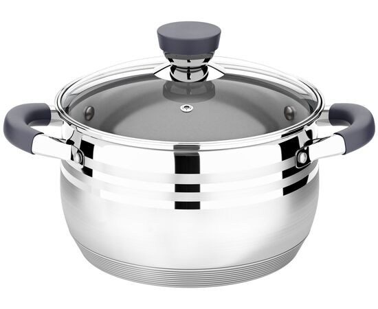  Кастрюля LARA LR02-472 (нерж) серия <MERCURY> 20см, 3.9л, стал.ручки, капсул индук дно, жароп.крышка 