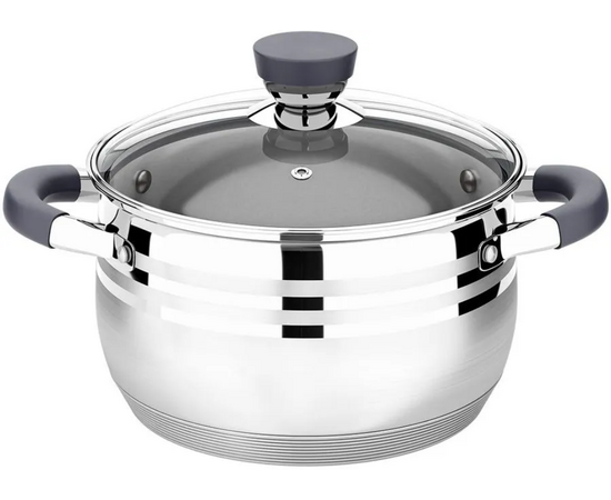  Кастрюля LARA LR02-473 (нерж) серия <MERCURY> 22см, 4.9л, стал.ручки, капсул индук дно, жароп.крышка 