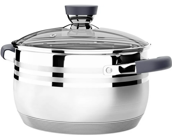  Кастрюля LARA LR02-473 (нерж) серия <MERCURY> 22см, 4.9л, стал.ручки, капсул индук дно, жароп.крышка 
