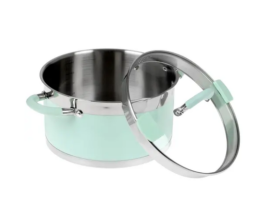  Кастрюля LARA LR02-544 (нерж) mint 24x13см, 5,7л, носик, индукционное дно, крышка с бортом 