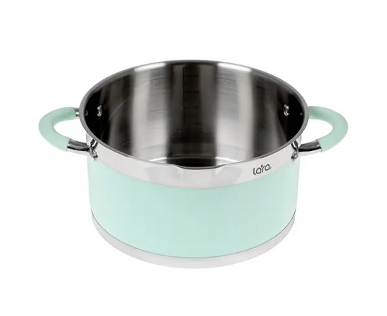  Кастрюля LARA LR02-544 (нерж) mint 24x13см, 5,7л, носик, индукционное дно, крышка с бортом 