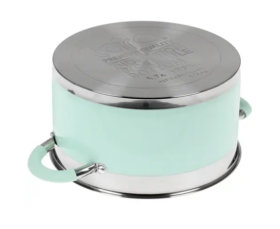  Кастрюля LARA LR02-544 (нерж) mint 24x13см, 5,7л, носик, индукционное дно, крышка с бортом 