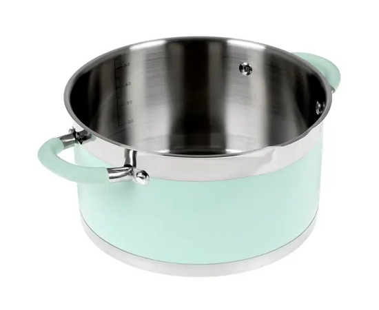  Кастрюля LARA LR02-544 (нерж) mint 24x13см, 5,7л, носик, индукционное дно, крышка с бортом 