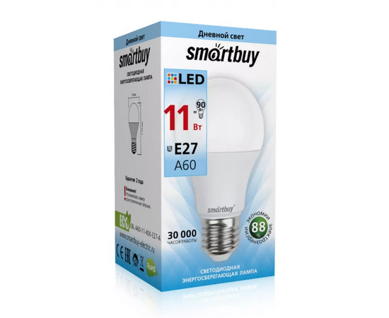  Лампа светодиодная SMARTBUY A60 11Вт 220V 4000K E27 (нейтральный свет) (1/10/50) 