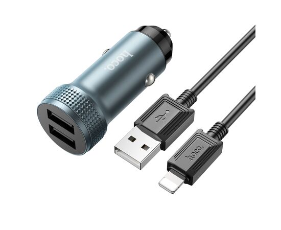  АЗУ 1USB+1Type-C 3.0A PD38W+QC3.0 быстрая зарядка для Lightning 8-pin Type-C Hoco Z49B (Metal grey) 