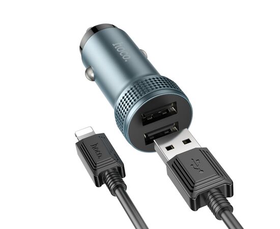  АЗУ 1USB+1Type-C 3.0A PD38W+QC3.0 быстрая зарядка для Lightning 8-pin Type-C Hoco Z49B (Metal grey) 