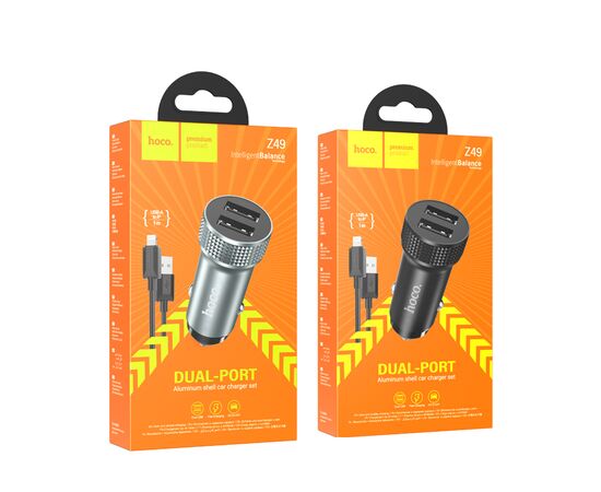  АЗУ 1USB+1Type-C 3.0A PD38W+QC3.0 быстрая зарядка для Lightning 8-pin Type-C Hoco Z49B (Metal grey) 