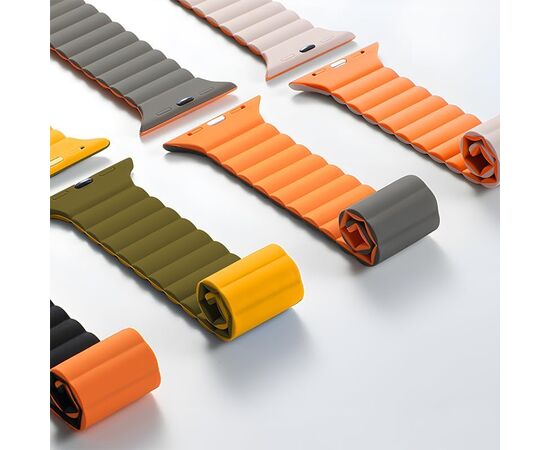  Магнитный силиконовый ремешок для Apple Watch 42/44/45/49 mm WiWU Wi-WB001 (Grey+ Orange) 