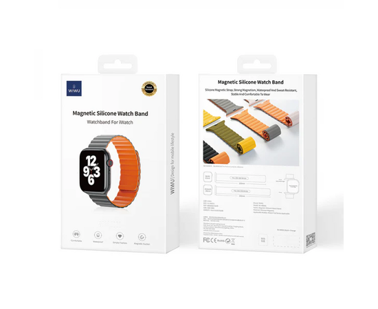  Магнитный силиконовый ремешок для Apple Watch 42/44/45/49 mm WiWU Wi-WB001 (Grey+ Orange) 