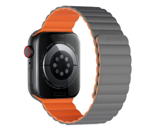  Магнитный силиконовый ремешок для Apple Watch 42/44/45/49 mm WiWU Wi-WB001 (Grey+ Orange) 