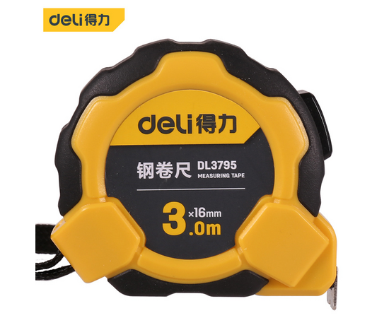  Рулетка Deli DL3795 3м*16мм, Автостоп, ударопрочный корпус, метрическая 