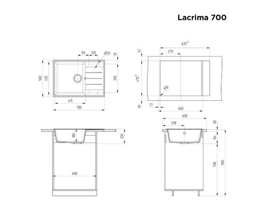 Кухонная мойка MAUNFELD Lacrima 700 MFQS-700DGR темно-серый 