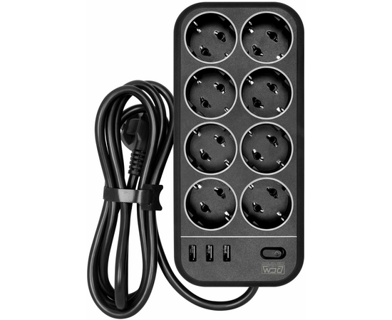  Сетевой фильтр Powercom SP-08 USB03AB 1,8m 1.8м (8 розеток) черный) 