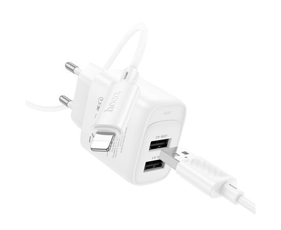  СЗУ 2USB 2.1A для Lightning 8-pin Hoco C141A 1м (White) 