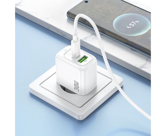  СЗУ 1USB+1Type-C 3.0A PD 30W+QC3.0 быстрая зарядка для Type-C Type-C Hoco CS55A 1м (White) 