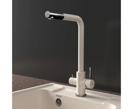  Смеситель для кухни GRANFEST GF-Z-5421 white Quarz Г-образный, кран под фильтрованную воду, белый 