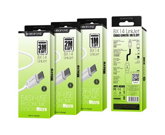  Дата-кабель BOROFONE BX14 LinkJet micro 2м (белый) 