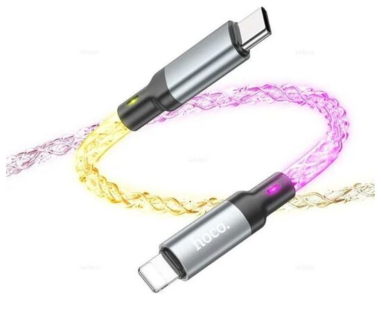  Дата-кабель HOCO U112 Shine charging Lightning, 1,2м (серый) 