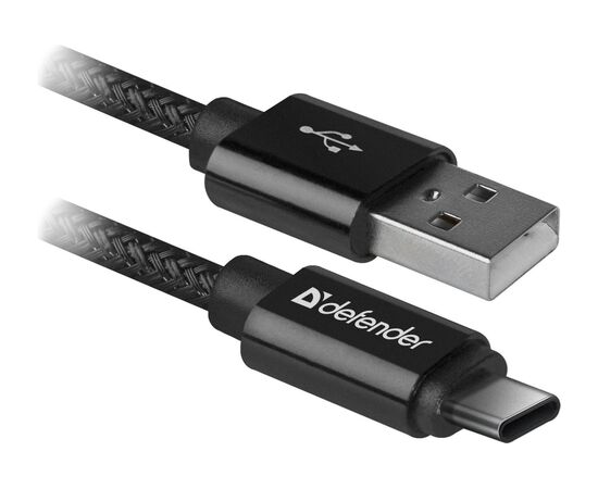  Кабель Defender 87814 USB2.0, AM-Type-C, 1m, 2.1A Черный 