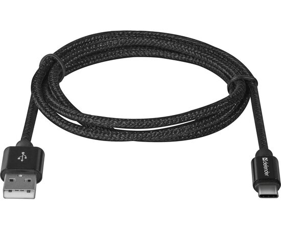  Кабель Defender 87814 USB2.0, AM-Type-C, 1m, 2.1A Черный 