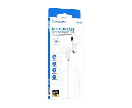  Проводные наушники с микрофоном вкладыши Borofone BM89 Surpass Jack 3,5  (white) (225532) 
