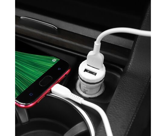  Блок питания автомобильный 2 USB HOCO, Z27 Staunch, 2400mA, кабель Micro-USB 1м, пластик, белый(1/10/100) 