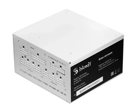  Блок питания BLOODY BD-PS750G (BD-PS750G-MW), 750Вт, 120мм, белый, retail 