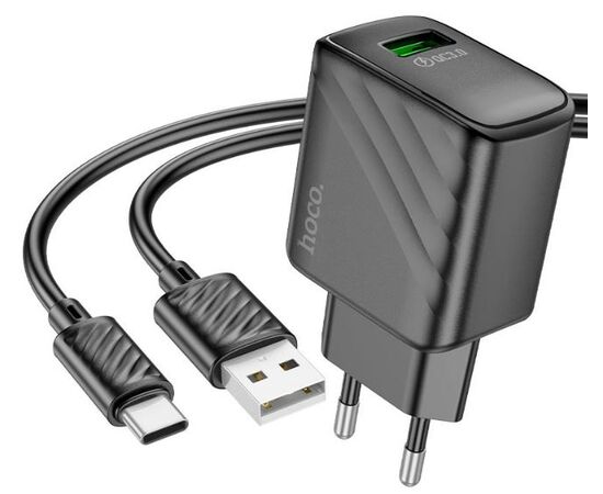 HOCO CS21A/ Сетевое ЗУ + Кабель Type-C 1m/ QC 3.0/ 1 USB/ Выход: 18W/ Black 