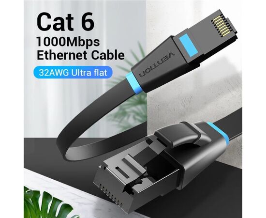  Патч-корд Vention IBJBG прямой UTP cat.6, RJ45 - 1,5м. плоский Черный 