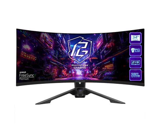  Монитор ASRock Phantom Gaming PG34QRT3A Black (34" VA, 3440x1440, 2xHDMI+2xDP, 1 ms, 178град./178град., 500 cd/m, 3000:1, 180Hz, HDR400, MM, Curved 1500R, Hei 