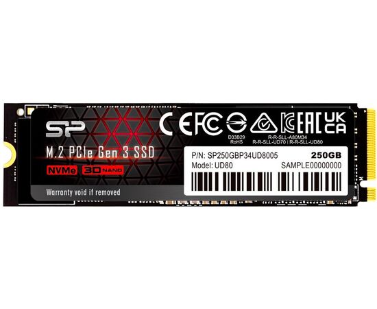  SSD Silicon Power UD80 SP250GBP34UD8005, M.2 2280,250GB, PCI-E 3x4, R/W - 3400/3000 MB/s 