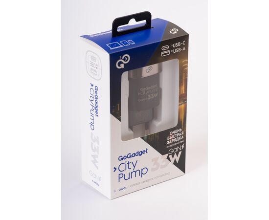  Сетевое зарядное устройство CityPump 33W 1хUSB-C 1xUSB-A LCD GaN, ЧЕРНЫЙ 