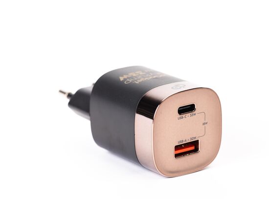  Сетевое зарядное устройство CityPump 33W 1хUSB-C 1xUSB-A LCD GaN, ЧЕРНЫЙ 