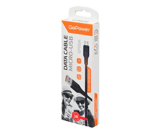  Кабель GoPower GP01M USB (m)-microUSB (m) 1.0м 2.4A ПВХ черный (1/800) 