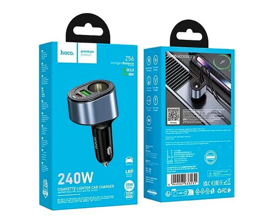  Адаптер Автомобильный Hoco Z56 Friend PD35W+QC3.0 cigarette lighter car charger (black) (236206) 