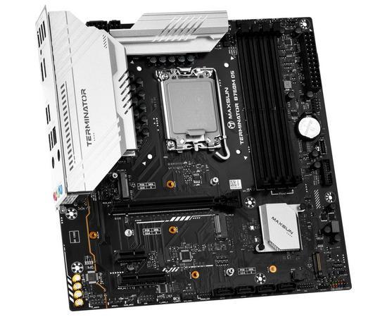  MB s1700 Maxsun MS-Terminator B760M D5 (6940709696354), 4*DDR5, 1*PCIEx16, 1*PCIEx4, 3*M.2, 1*TypeC, 4*USB3.2Gen1, 8*USB2.0, 4*SATA3.0, 2.5G, DP, HDMI, M-ATX, RTL 