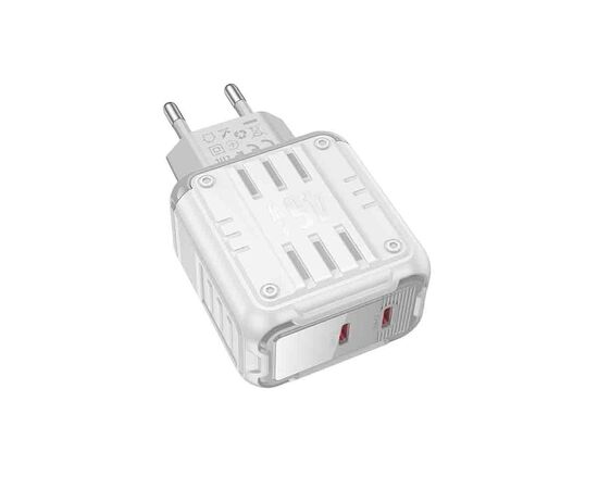  Блок питания сетевой 2 Type-C HOCO C137A, Rock, 45Вт, PD, QC, FCP, AFC, цвет: белый 