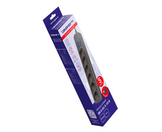  Сетевой фильтр Ippon BK-6-EU-5-10-B (5м 6 розеток черный) 