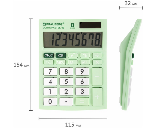  Калькулятор BRAUBERG Ultra Pastel-08-Lg (250515) мятный 