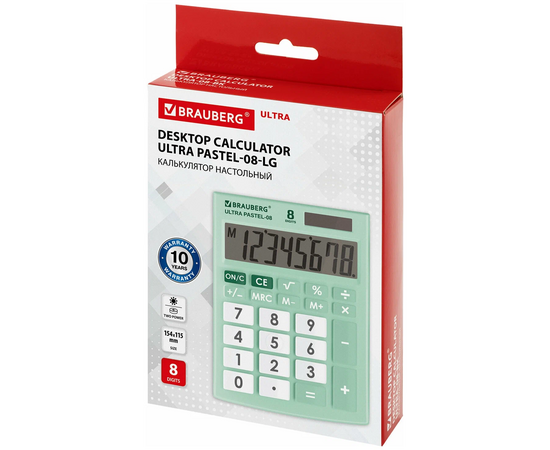  Калькулятор BRAUBERG Ultra Pastel-08-Lg (250515) мятный 